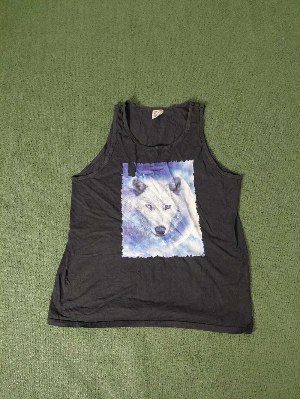 Comfort Colors White Wolf Animal Black Tank Top Sz Large